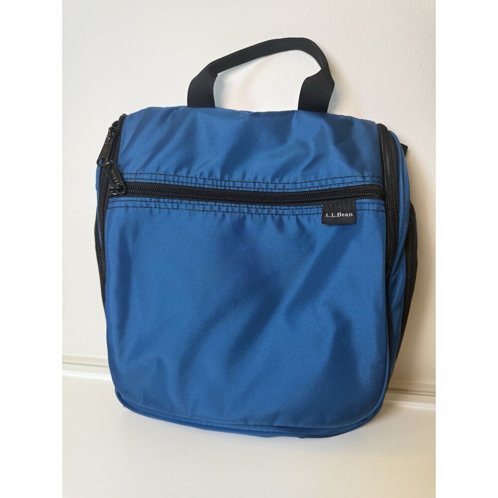 L.L.Bean Hanging Toiletry Bag Travel Organizer Blue, Black Trim Multiple Pockets